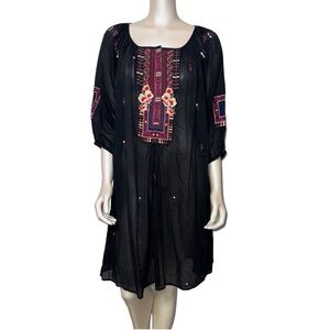 JOHNNY WAS Emboidered Floral Sheer Dress.